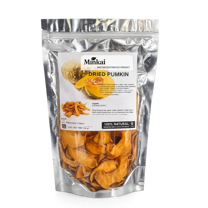 Minkai dried pumpkin slices in resealable packaging